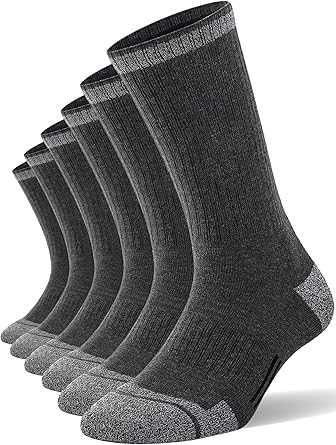 FITRELL 6 Pack Men's Athletic Moisture Wicking Crew Socks Cushioned Sport Running Work Boot Socks Size 9-12/12-15