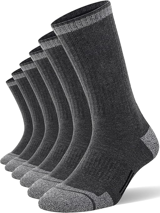 FITRELL 6 Pack Men's Athletic Moisture Wicking Crew Socks Cushioned Sport Running Work Boot Socks Size 9-12/12-15
