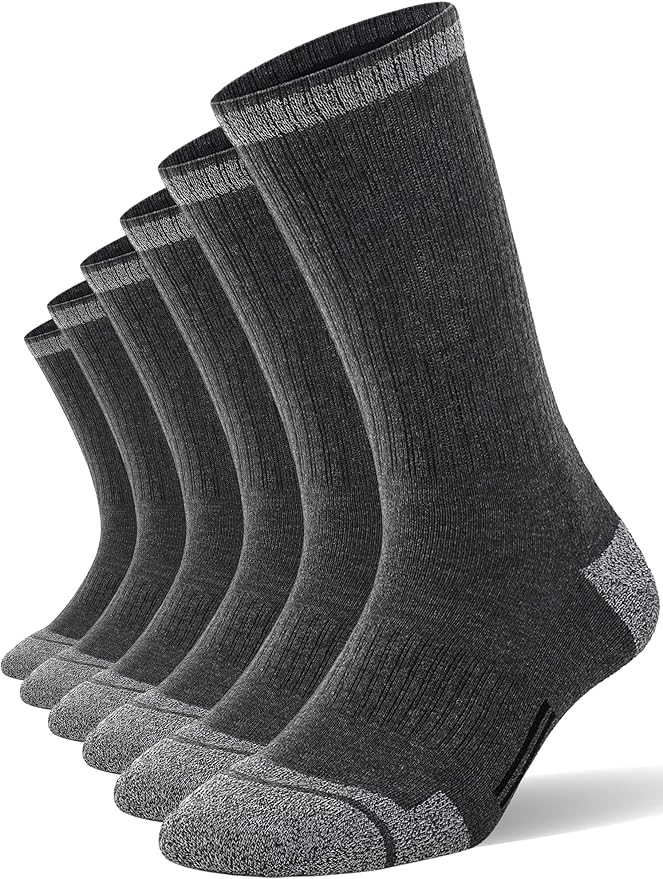 FITRELL 6 Pack Men's Athletic Moisture Wicking Crew Socks Cushioned Sport Running Work Boot Socks Size 9-12/12-15