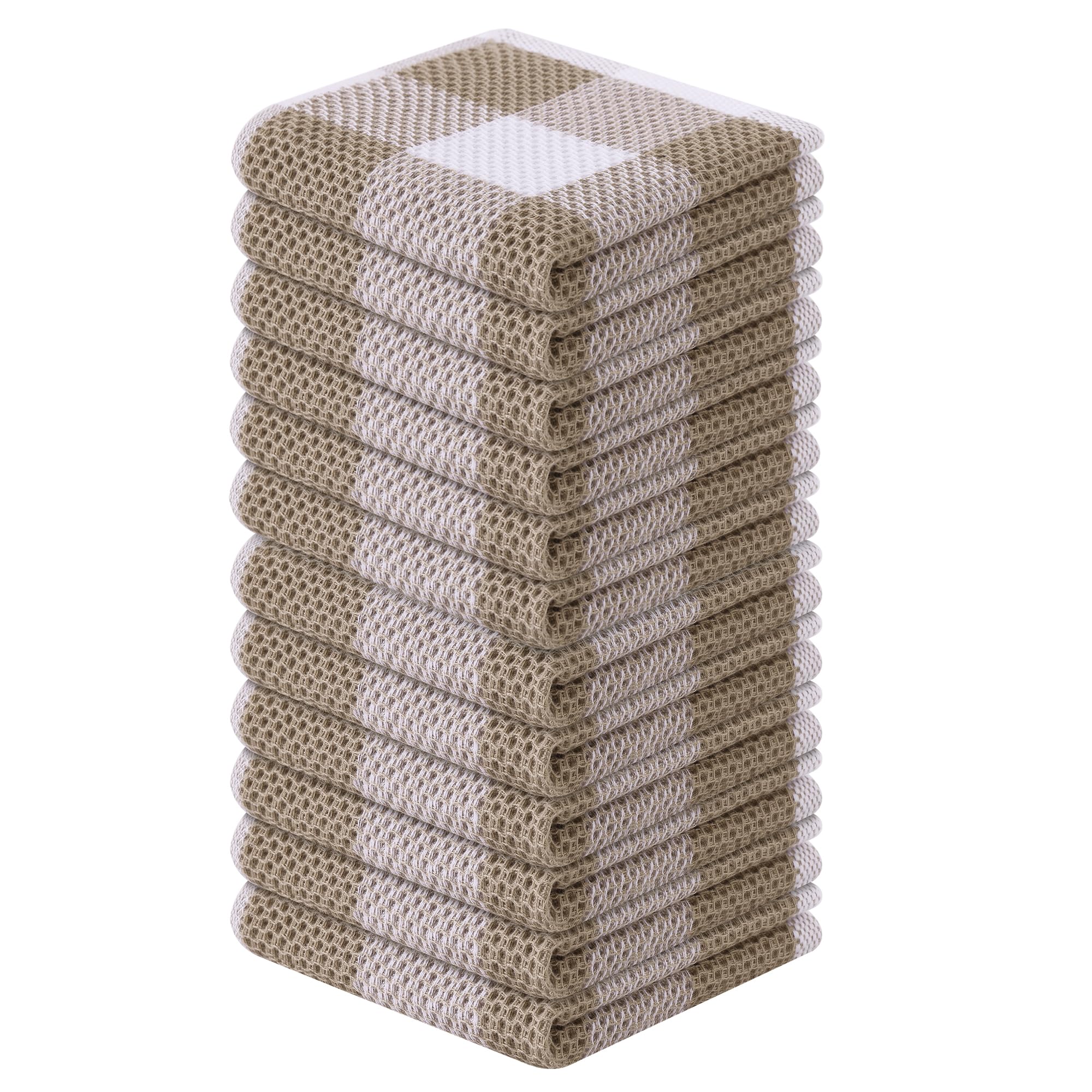 Homaxy 100% Cotton Waffle Weave Check Plaid Dish Cloths, 12 x 12 Inches, Super Soft and Absorbent Dish Towels Quick Drying Dish Rags, 12-Pack, White &