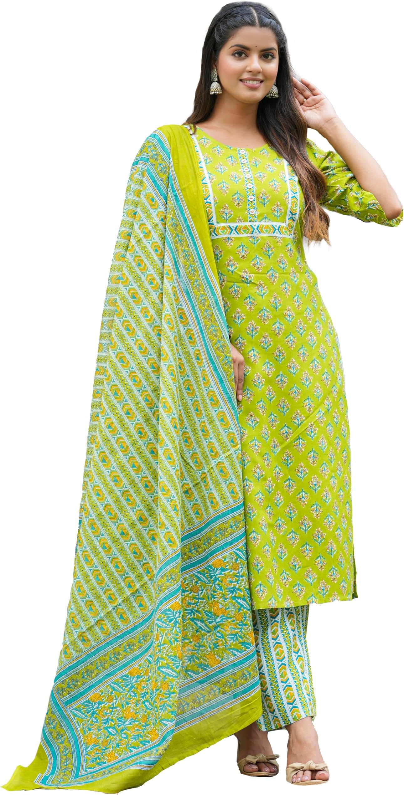 Yash GalleryWomen's Rayon Floral Printed Straight Kurta with Pant & Dupatta Set