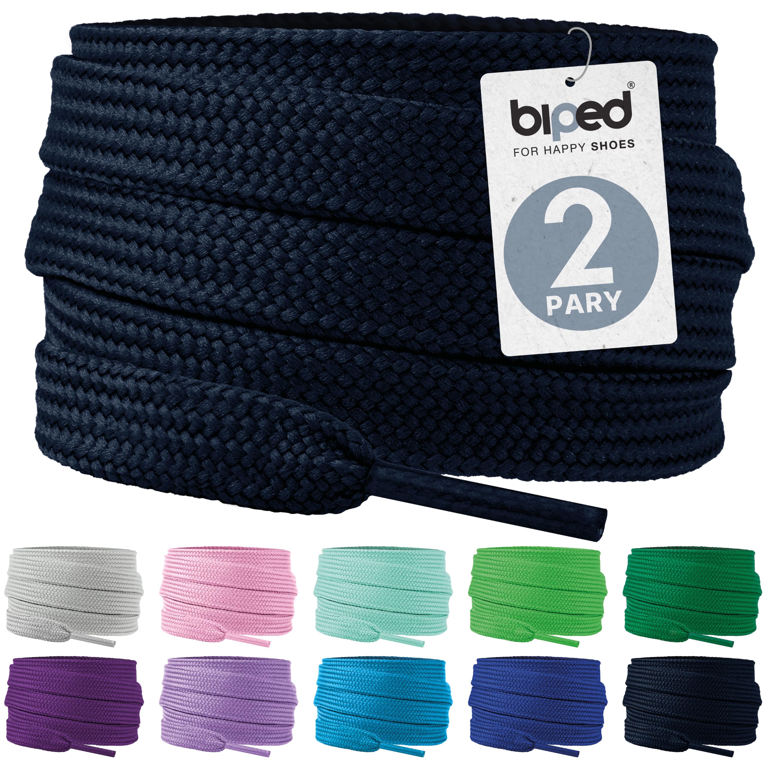 biped LACES 2 pary płaskich sznurówek 10 mm – Wytrzymałe sznurówki poliestrowe – do trampek, sneakersów, butów sportowych, biegowych i botków z2913