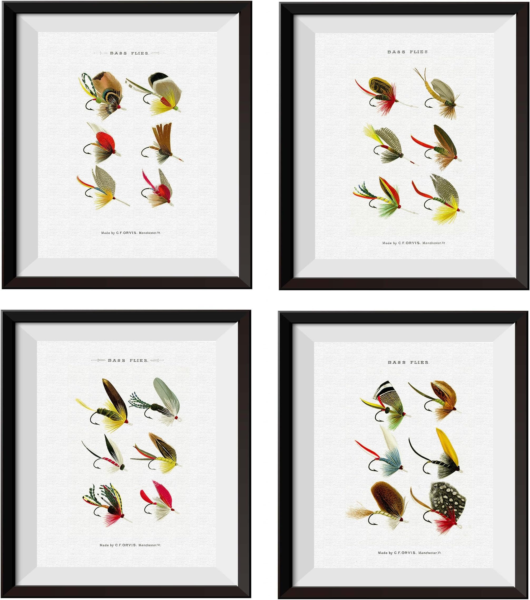 Uhomate4 pcs Bass Fishing Baits Wall Decor Bass Baits Bass Flies Paintings Set Home Canvas Wall Art Gift Wall Decor for Bathroom Bedroom Living Room Unframed M004