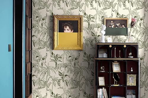 Miniatura 4 de Heroad Papel tapiz autoadhesivo de leopardo de 17.3 x 196 pulgadas, color beige y verde, papel tapiz extraíble de animales de la selva, papel de