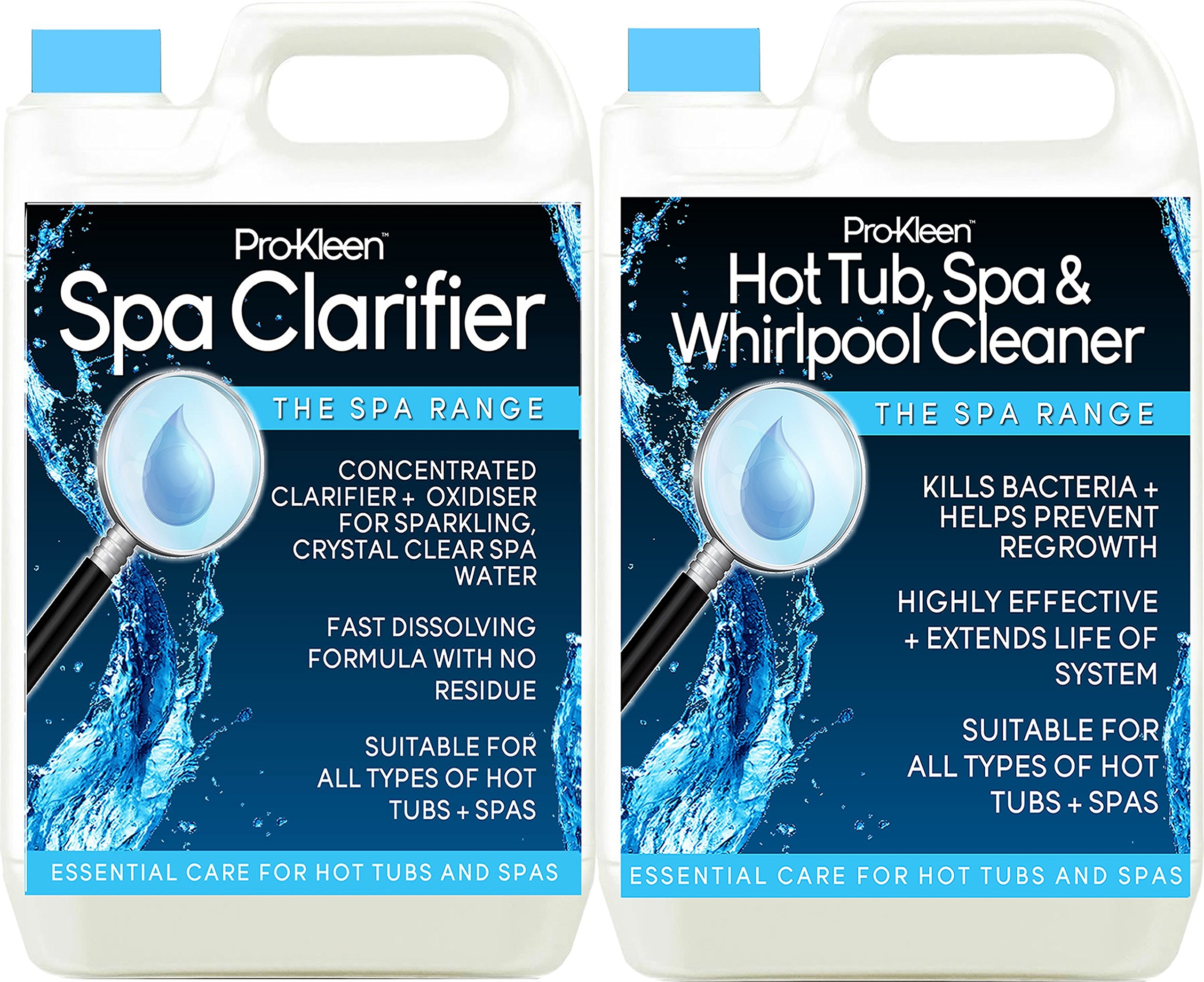 Pro-Kleen 5 litres Spa Clarifier & 5 litres Whirlpool Hot Tub Spa Cleaner - Chemical, Achieve Brilliant, Sparkling Water - Improves Filter Performance & Efficiency