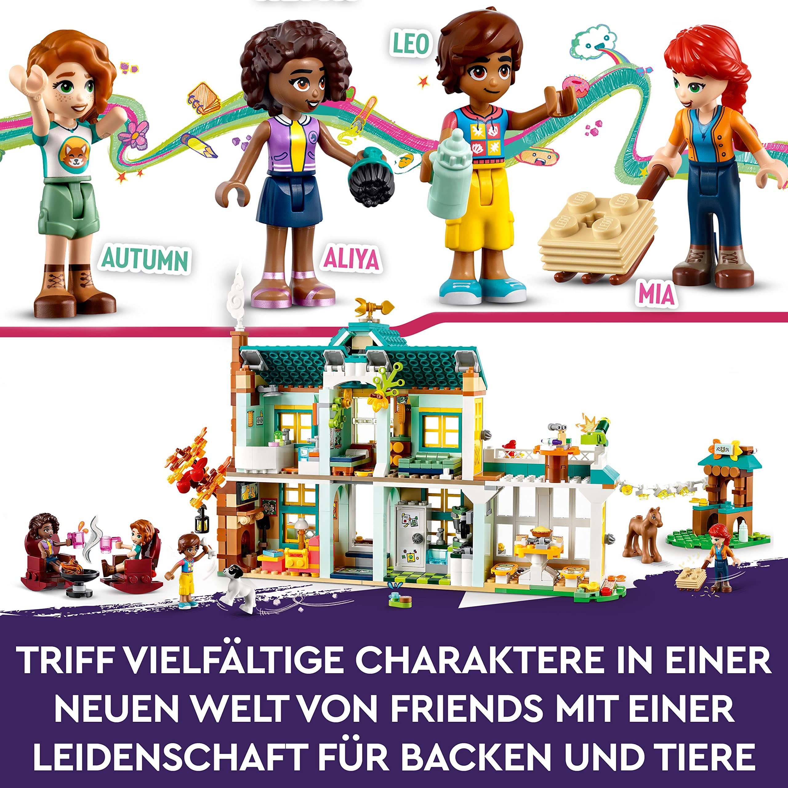 LEGO 41730 Friends Autumns Haus, Puppenhaus mit Tierfiguren und Zubehör, Mini-Puppen Autumn, Mia und Haustieren, Spielzeug für Mädchen und Jungen ab 7 Jahren, 2023 Charaktere