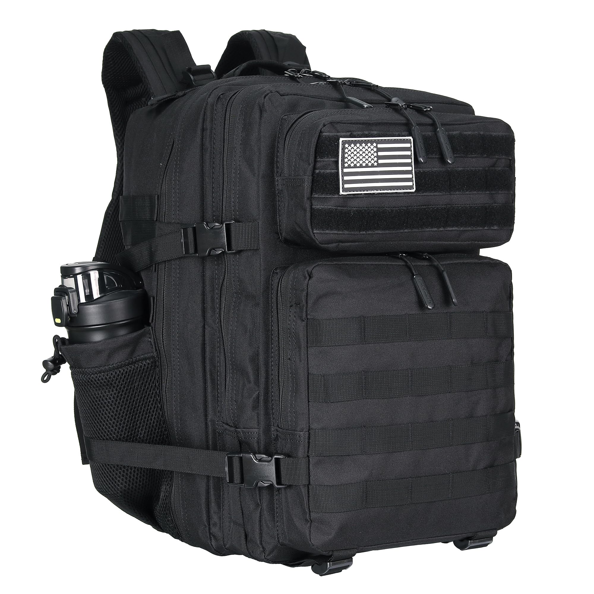 HongXingHai 45L Military Tactical Backpacks 3 Days Assault Pack Bag Fitness Rucksack 3 Day Bug Out Bag Hiking Treeking Molle Daypack (Black)