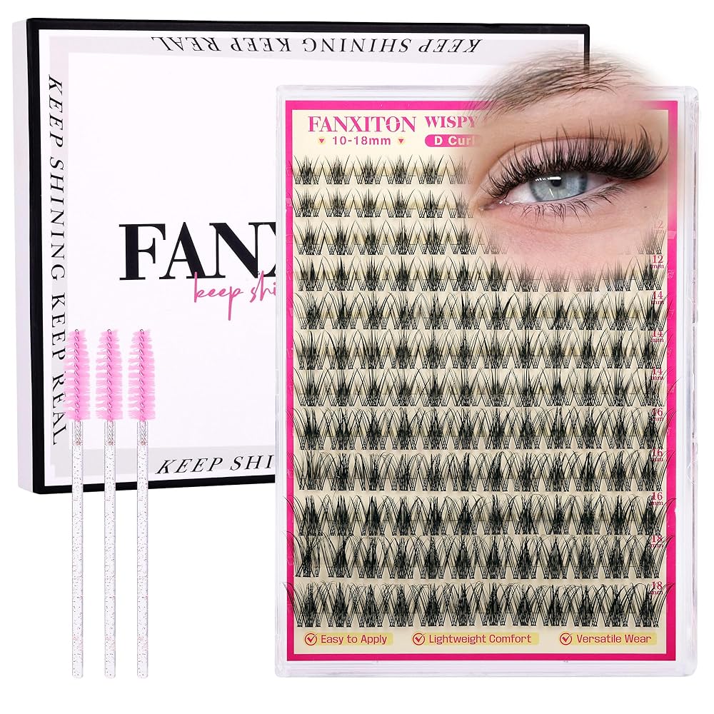 Wispy Lash Clusters Kit Natural Look Eyelash Cluster Eyelash Extensions Short Eye Lashes Natural Looking with Lash Brush DIY Lash Extension Kit Individual Lashes Kit For Beginners (No Glue)
