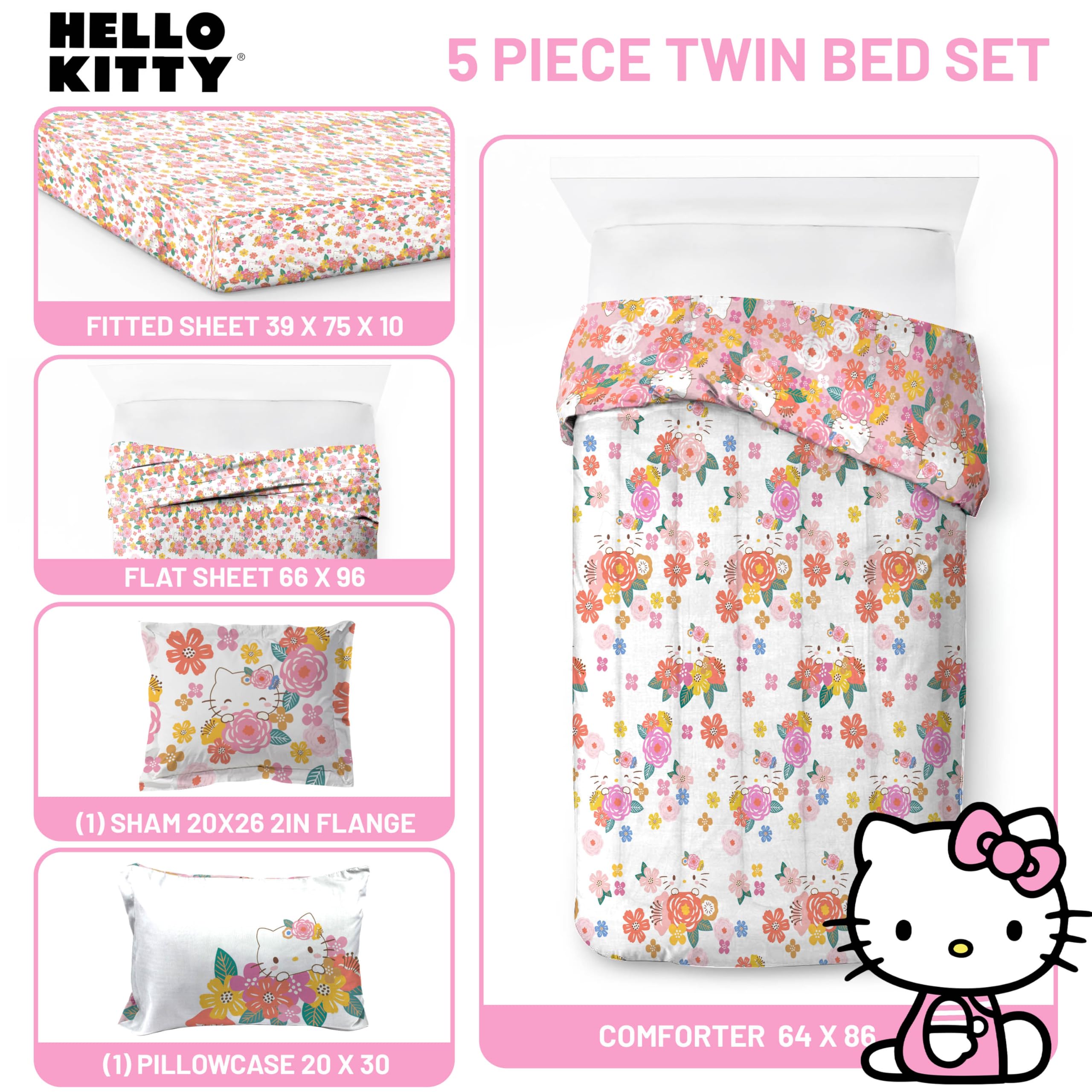 Couette Réversible Hello Kitty Pottery Barn - Taille Queen (Reine) - Couleurs Ivoire Et Fard à Joues - Occasion
