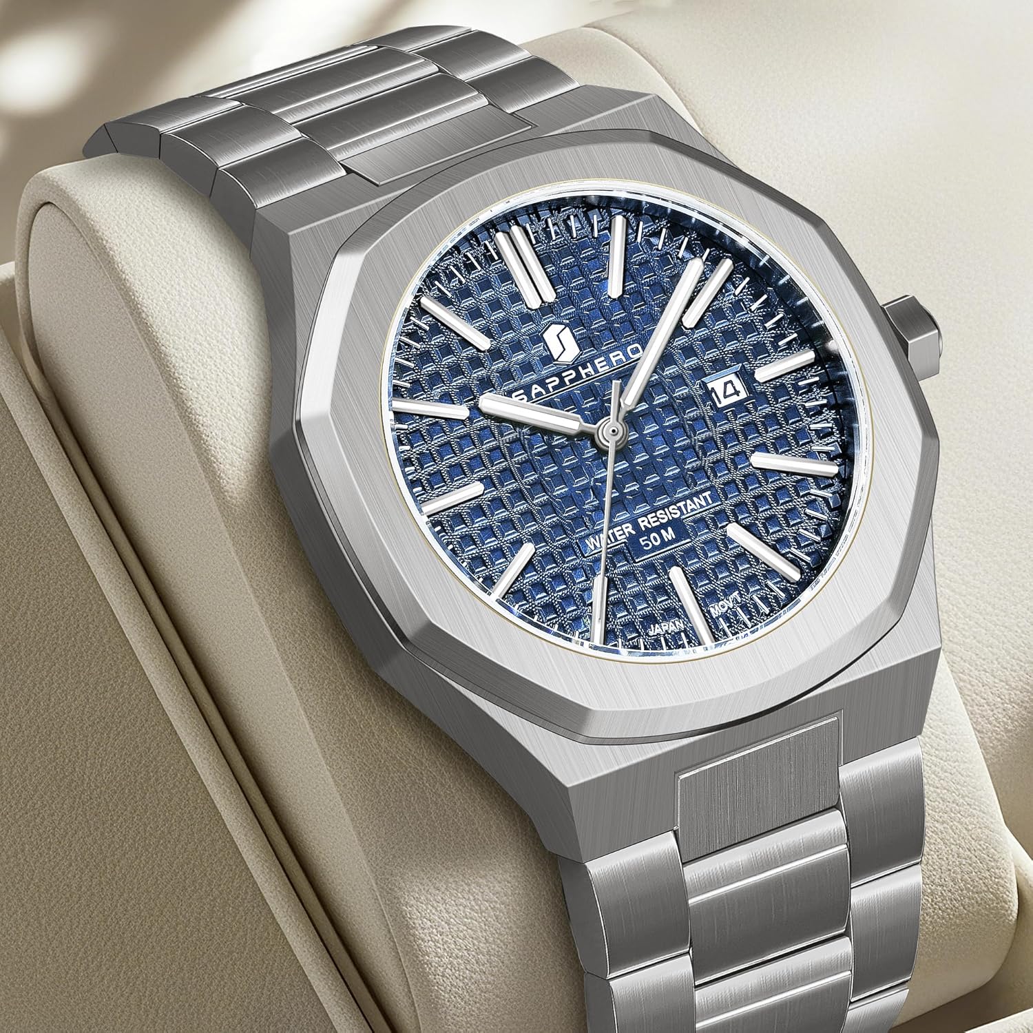 SAPPHERO Men Watches Octagonal Stainless Steel Quartz Fashion Business Men's Watch 50 Meter Water Resistant Analog Movement Multifunction Dials Classic Gifts for Men - Image 7