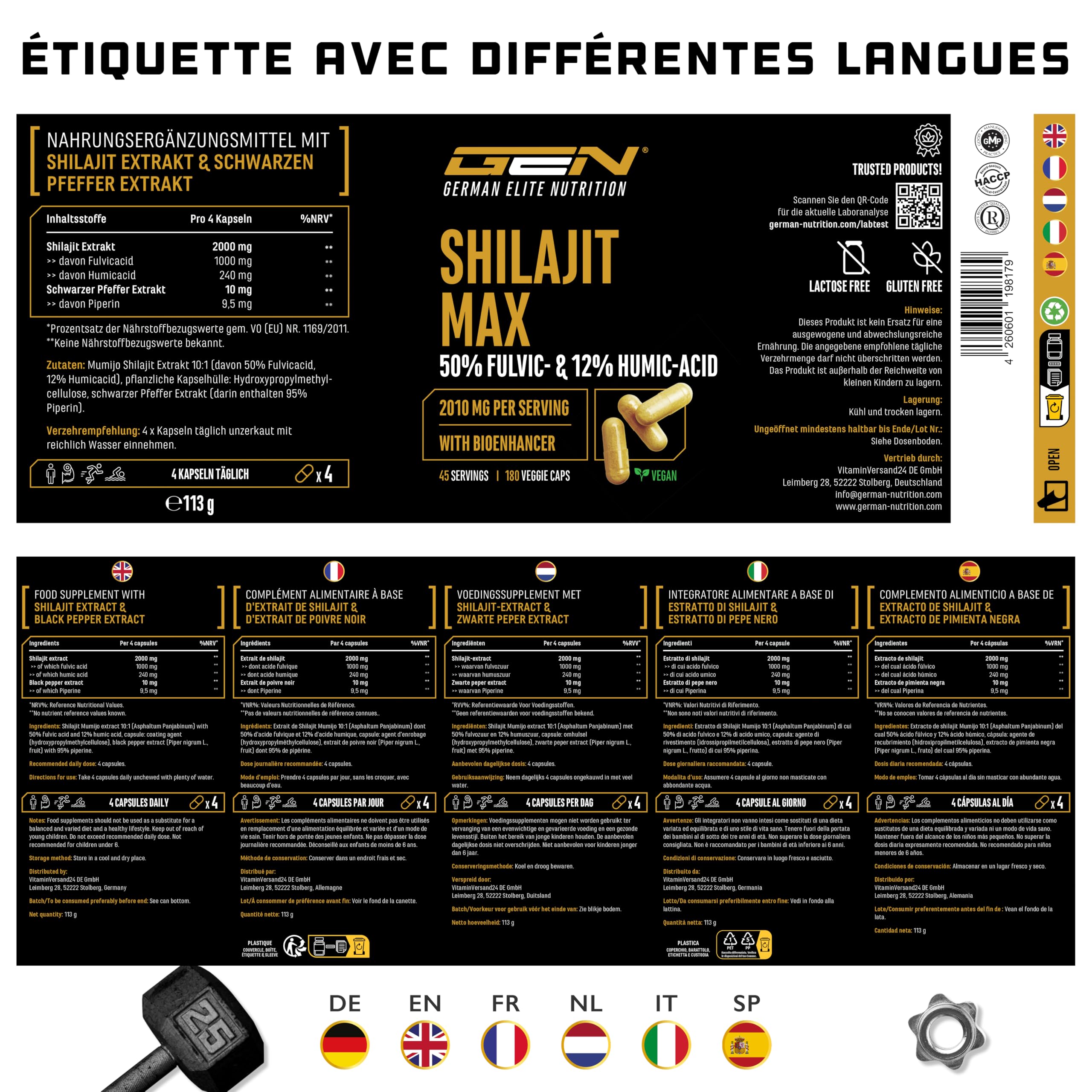 Mumijo Shilajit Max -180 capsules - Extrait Fort : 2000 mg par Portion Journalière - 50% Acide Fulvique + 12% Acide Humique + Bioenhancer - Extrait Original de l'Himalaya 10:1 - Vegan