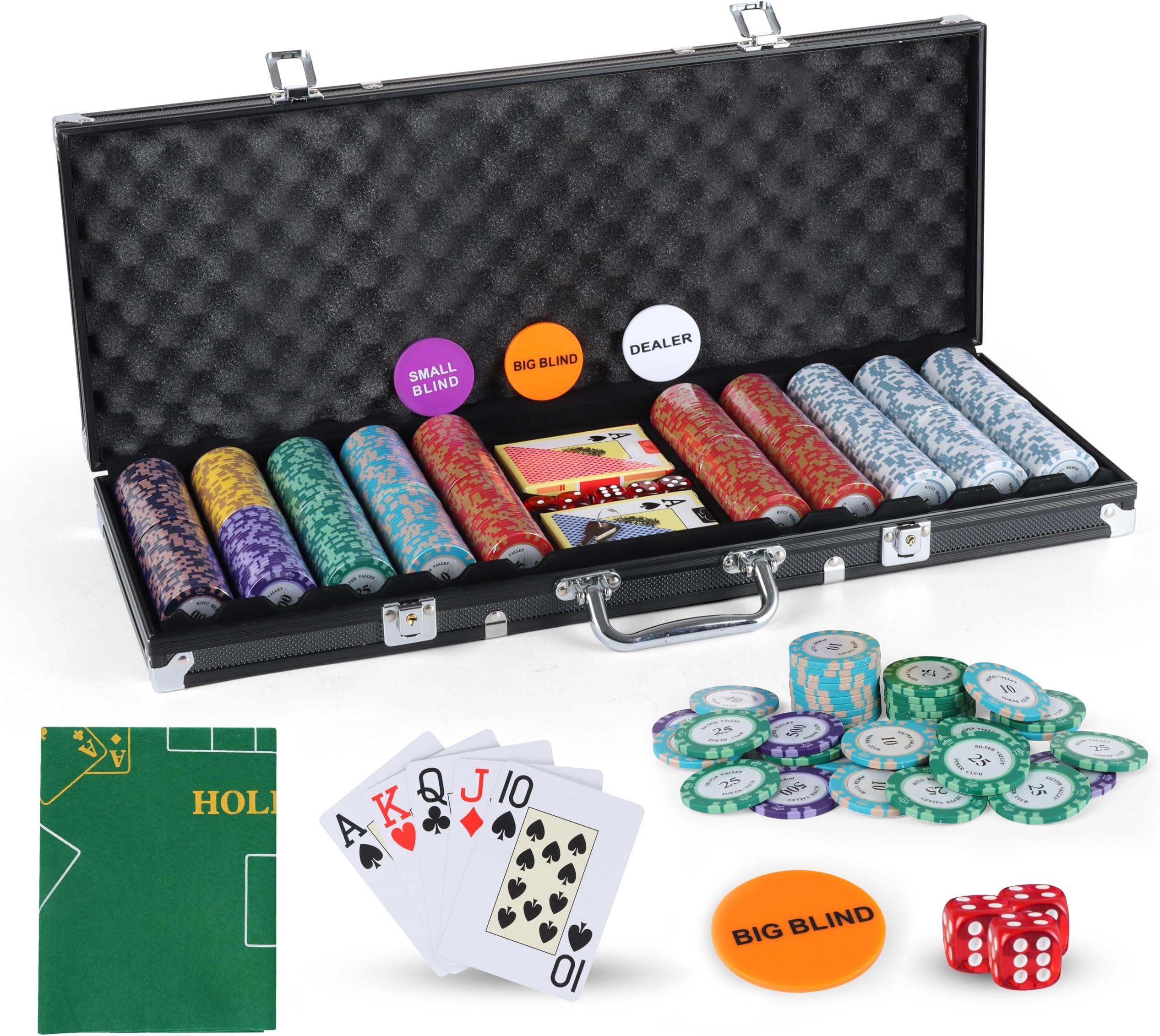SILVER VALLEY 500 Pieces Poker set with Black Aluminum Case