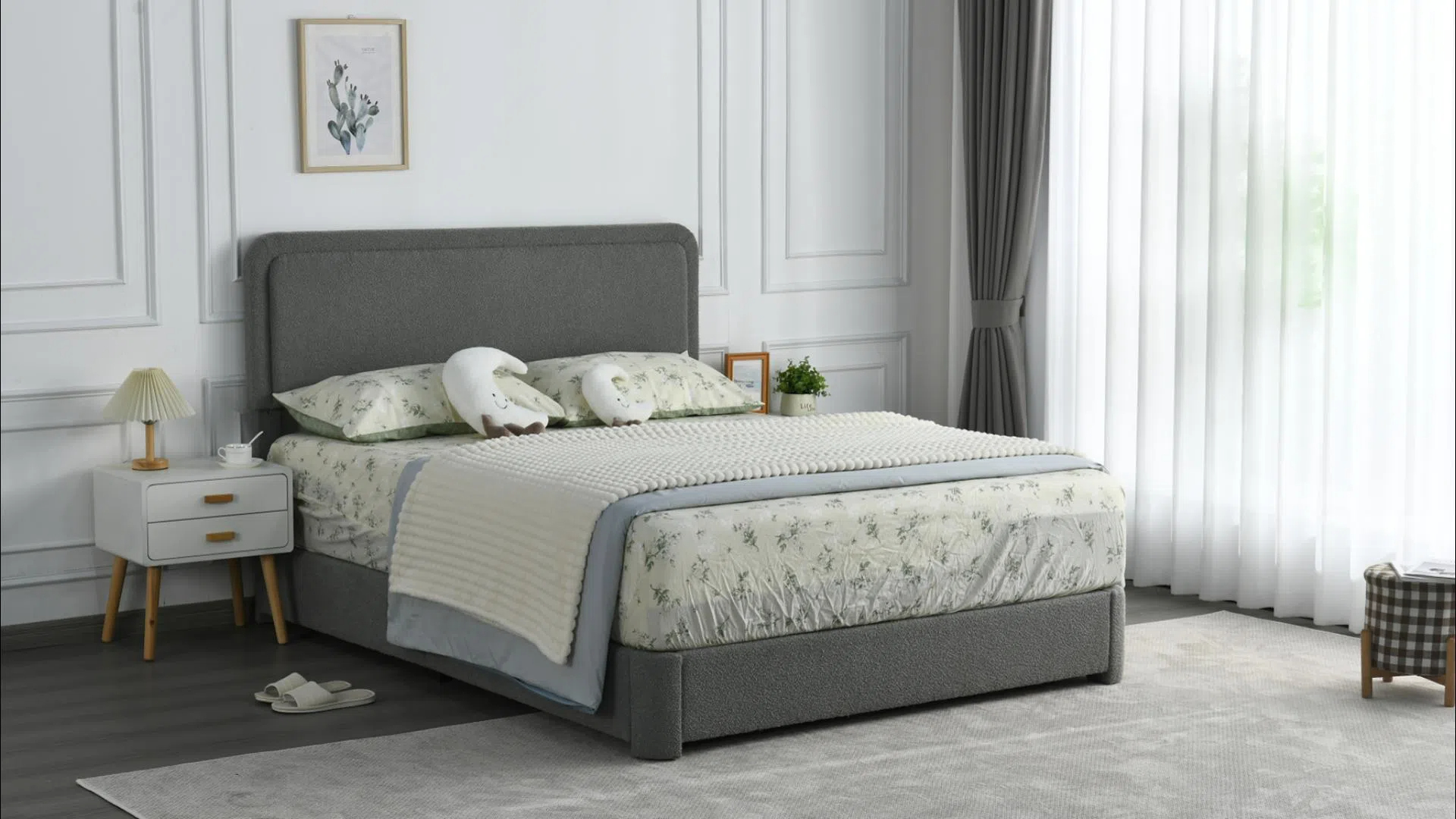 Amazon.com: Queen Size Bed Frame, Boucle Upholstered