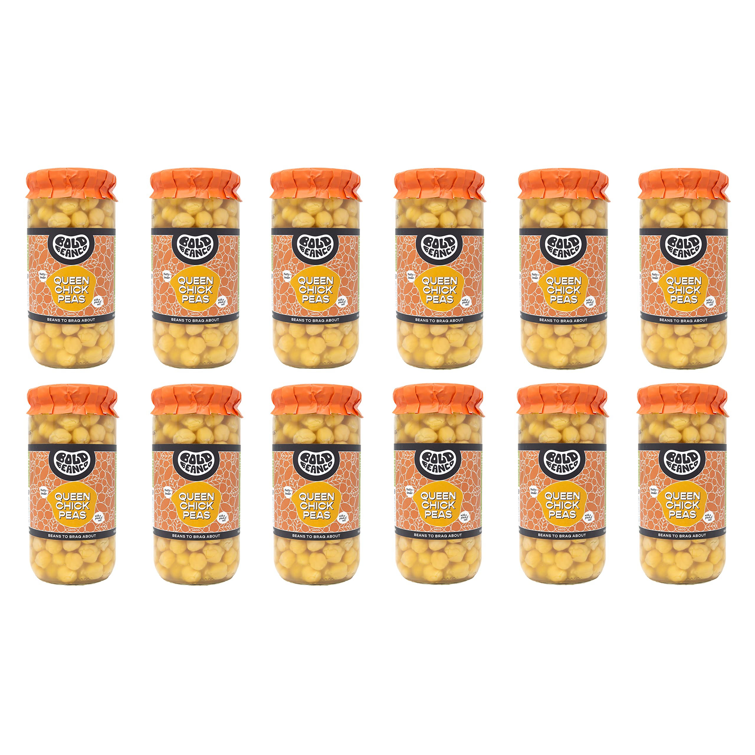 Bold Bean Co, Queen Chickpeas, Giant Heirloom Variety, Cooked Slowly in Small Batches. 12x 660g Jars