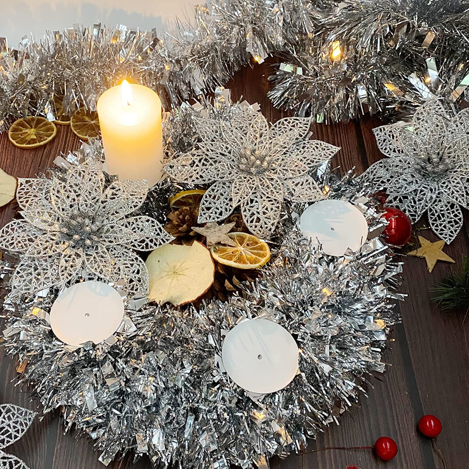 Silver Christmas Tinsel Garland - 5 Pack -5