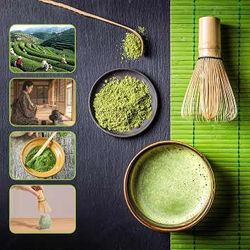 7 Pieces Japanese Matcha Ceremony Kit, Natural Bamboo Matcha Beater, Matcha Bowl, Bamboo Scoop, Strainer, Tea Towel, Whisk Holder, Complete Matcha Set