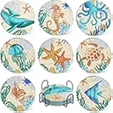 UPINS Ocean Diamond Art Painting Coaster Kit, 8Pcs DIY Crafts Kit with Holder, Non Slip Coaster Art Supplies for Adults, Ideal Christmas Gift