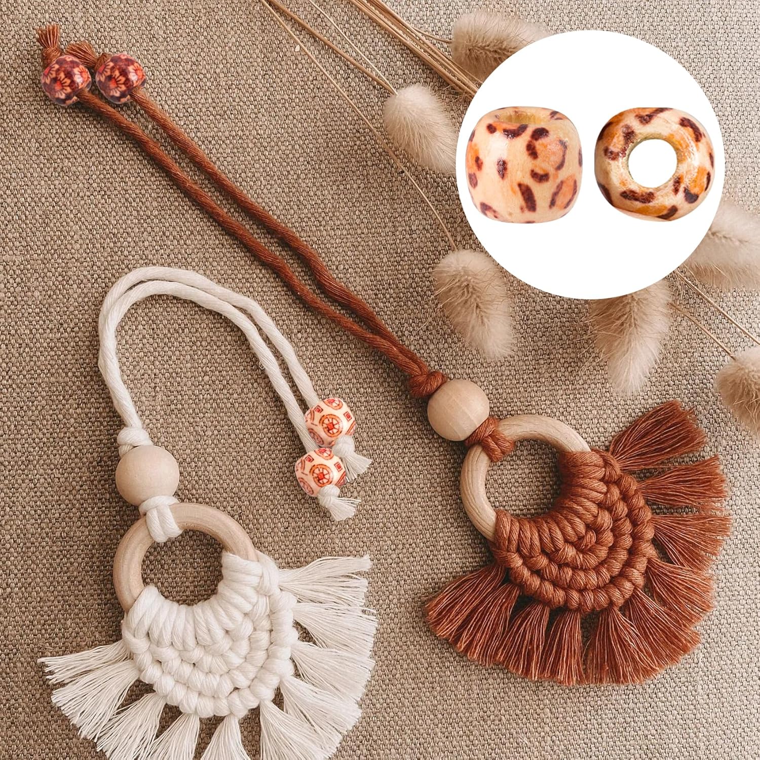 100PCS Wooden Beads for Hair, 11x12 mm Large Hole Macrame Bead, Multi Pattern Hair Bead, Round Loose Spacer Beads for Making Handmade Craft Bracelet Necklace -Mixed Colors - Image 4