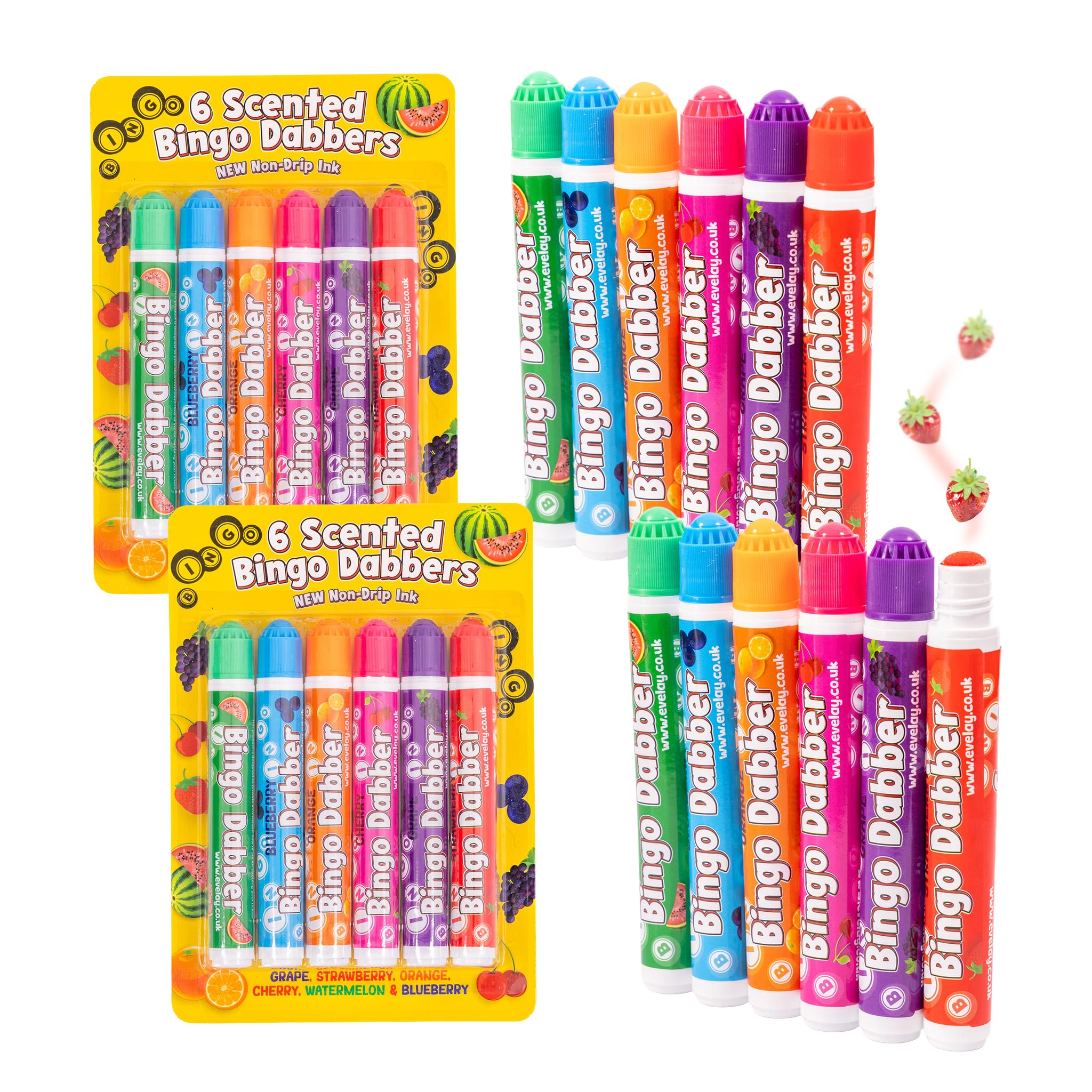 evelay Scented Bingo Dabbers 12-Pack - Assorted Colours & Fruity Scents, Multicolor