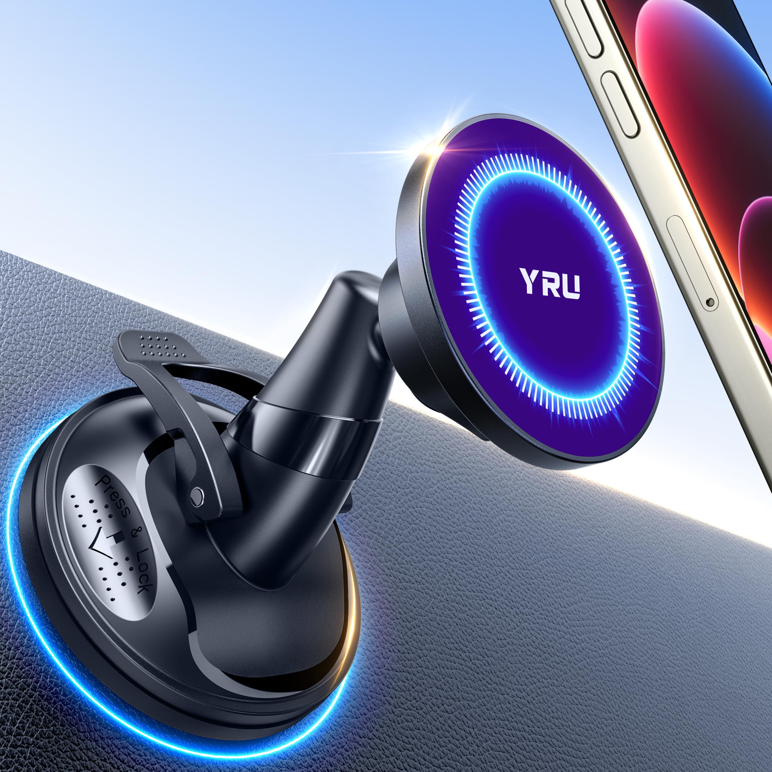 Photo 1 of [True Upgraded Military-Grade] Phone Holder for Magsafe Car Mount 360° Rotating Vacuum Suction Dashboard, 2800gf Strongest Magnetic Windshield Phone Mount for iPhone 17 Pro Max 16 15 14, Indigo Blue