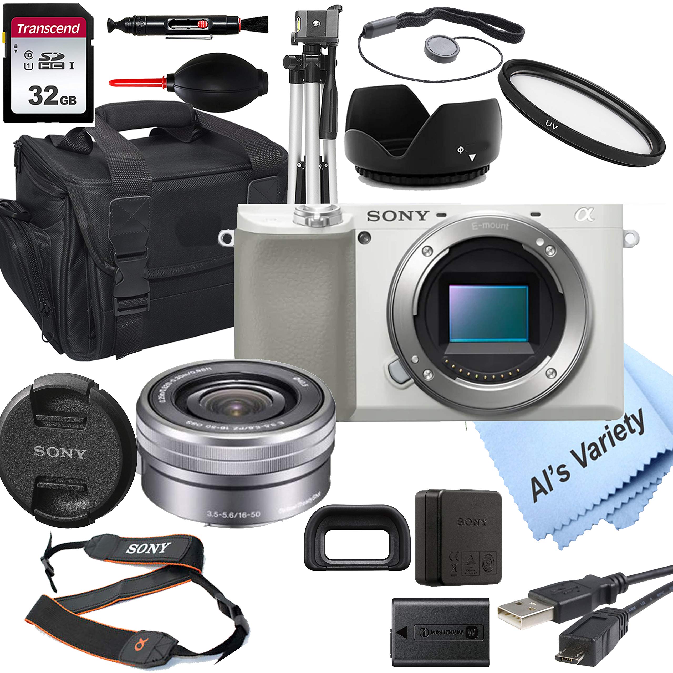 Sony Alpha a6100 (White) Mirrorless Digital Camera with 16-50mm Lens+ 32GB Card, Tripod, Case, and M