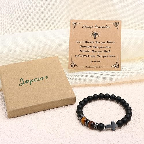 Miniatura 6 de JoycuFF Pulseras cristianas para hombres, pulsera de cruz de piedra natural para hombres, bautismo cristiano, regalos de Pascua para hombres,