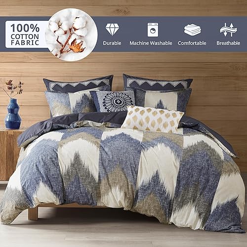 Miniatura 2 de INK+IVY - Juego de edredón de algodón alpino, diseño moderno de cheurón para cabaña, apto para todas las estaciones, juego de cama de plumón