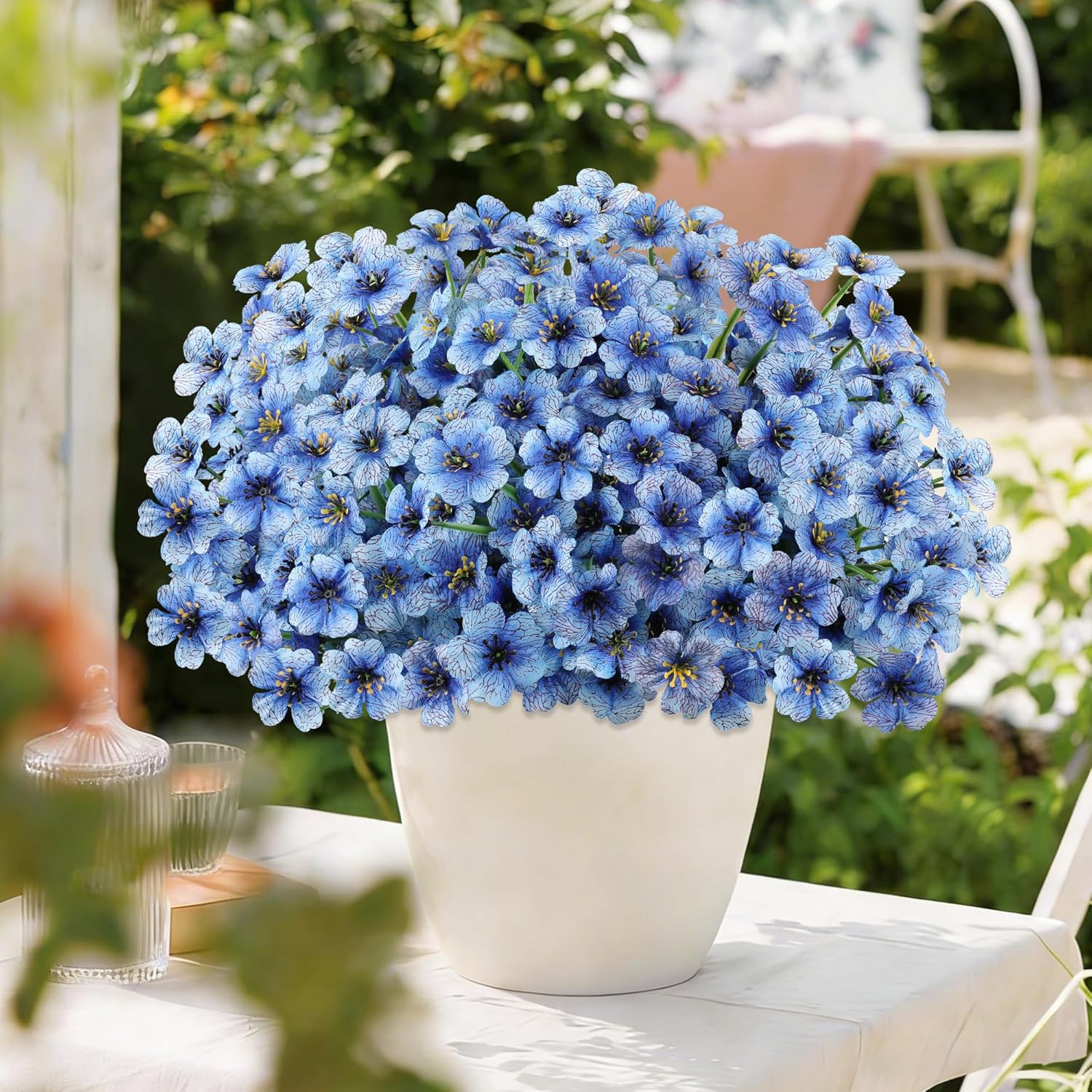 AmyHomie 20 Bundles Artificial Flowers for Outdoors UV Resistant Fake Plants, Faux Silk Flowers No Fade for Planters Garden Porch Window Box Spring Summer Decoration(Blue)