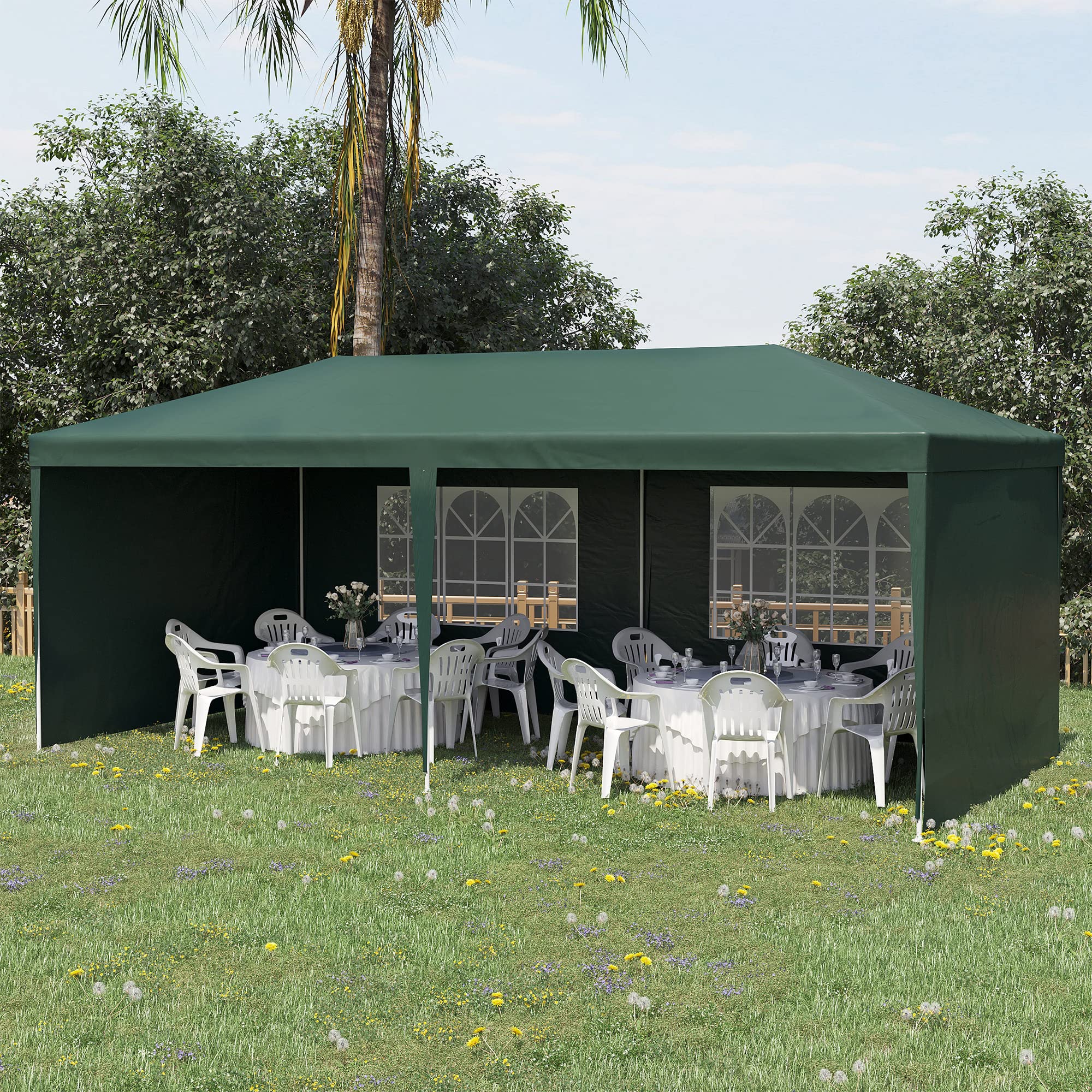 Outsunny Tonnelle de Jardin 6 x 3 m, Barnum Tente de réception avec Fenêtres et parois latérales Amovibles, en Acier et PE pour fêtes et Mariages, Vert