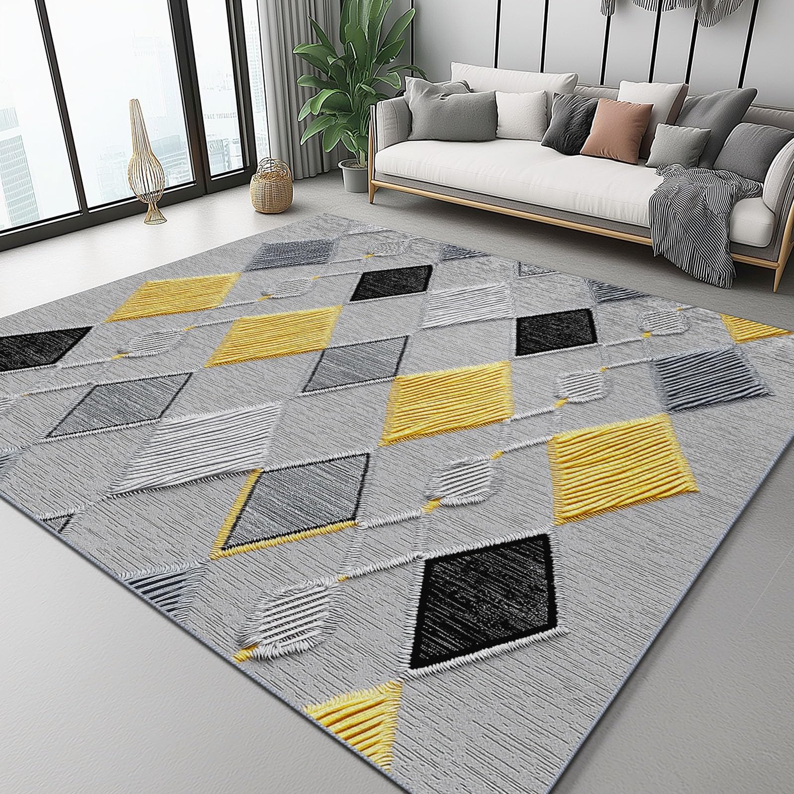 Tapis de salon texture imitation broderie moderne en flanelle douce haute densité