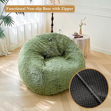 XeGe 5FT Giant Fluffy Faux Fur Bean Bag Chair Cover(No Filler), Sage Green