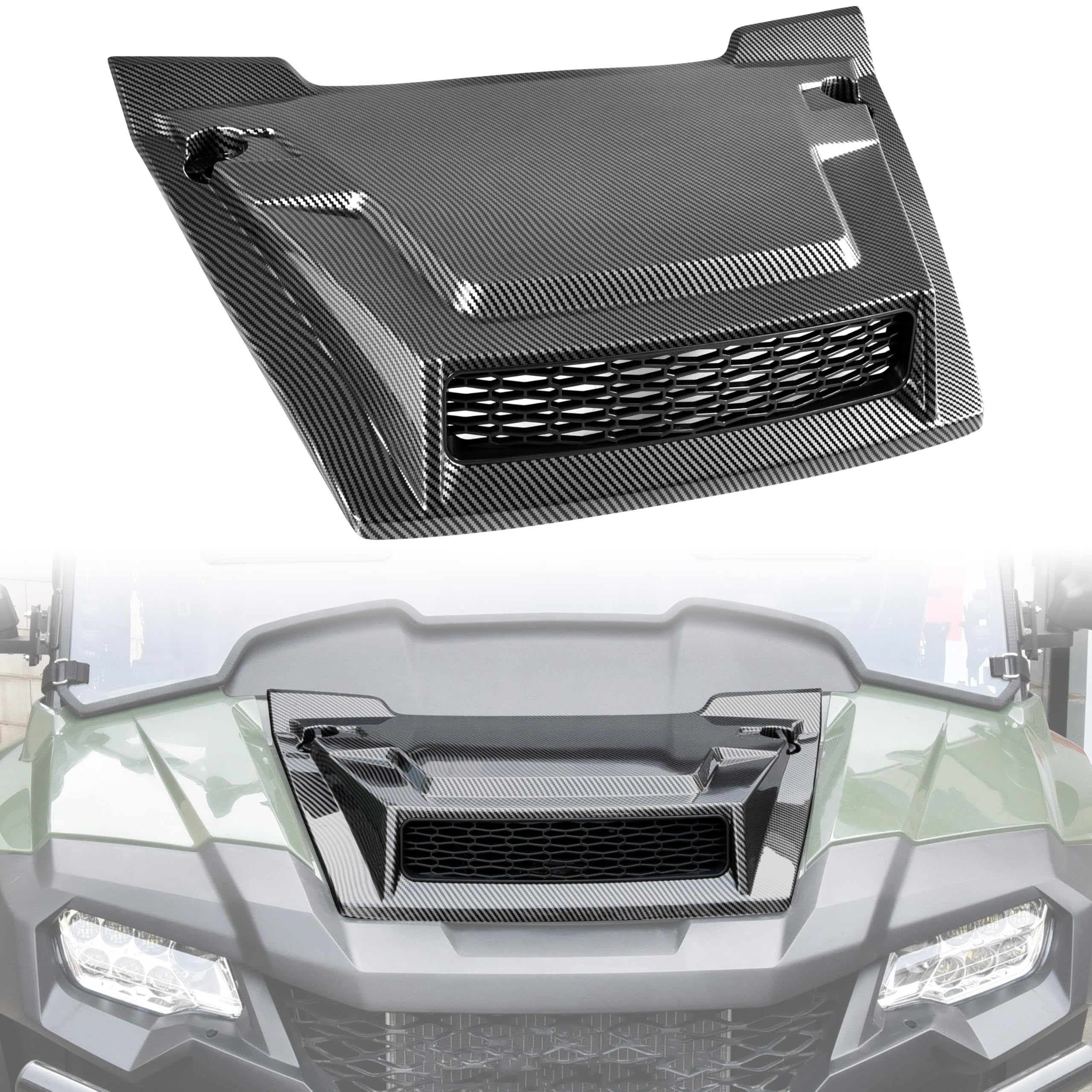 SAUTVS Sport Hood Scoop with Mesh for Honda Pioneer 700 2P 4P 2014-2025, Carbon Fiber Pattern Hood Scoop with Grille Kit Front Hood Cover for Honda Pioneer 700-2 700-4 2014-2025 Accessories