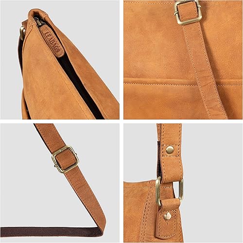 Miniatura 4 de LEABAGS Bolso bandolera de cuero - Bolso vintage de cuero genuino de búfalo - Bolso de mensajero de hombro para hombres y mujeres Maletín Milano