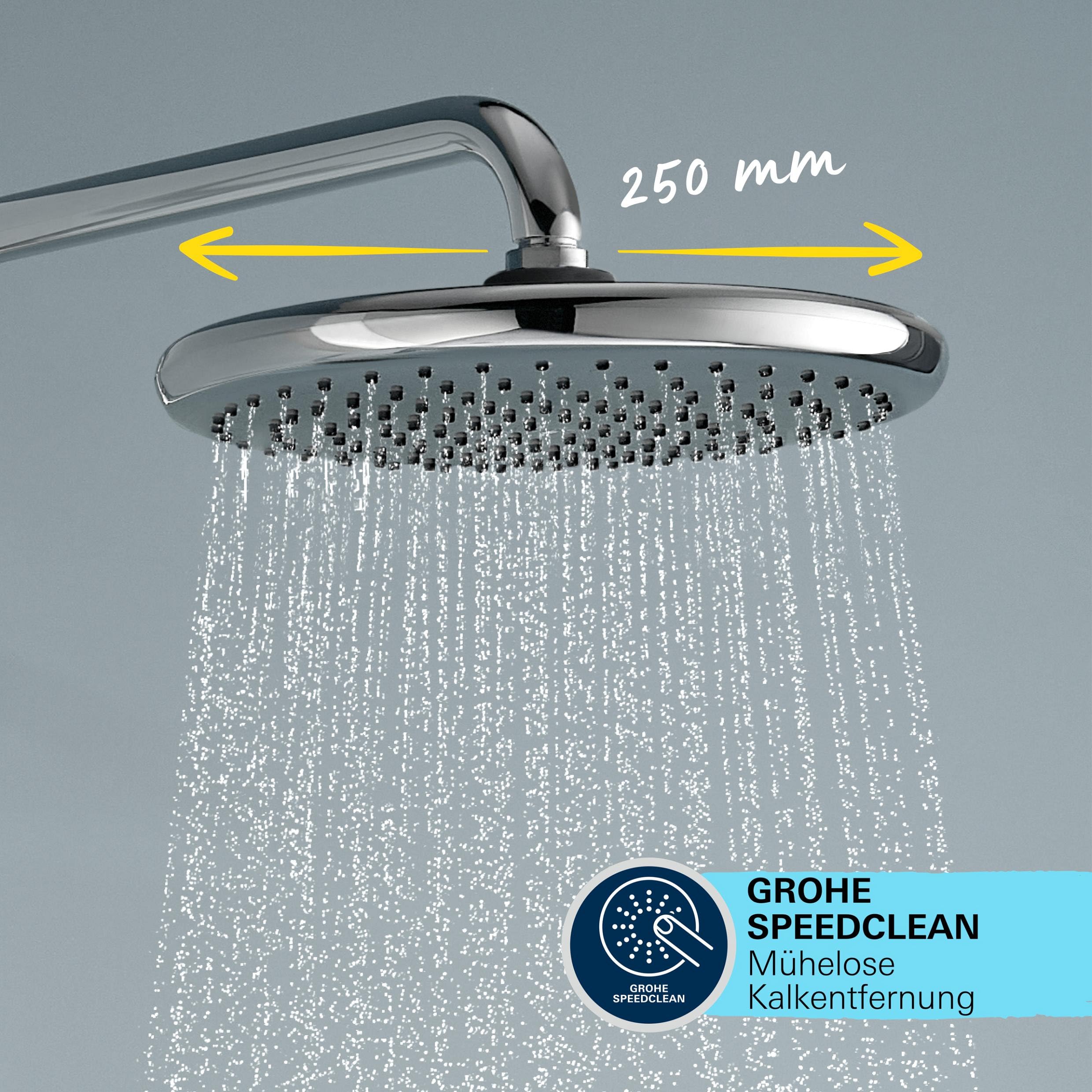 GROHE Vitalio 250, Duschset ohne Armatur, wassersparend, 8l pro Min (Regendusche für vorhandene Duscharmaturen, Duschkopf 2 Strahlarten, Duschstange 74cm, Duschsystem), rund, chrom, 26680001