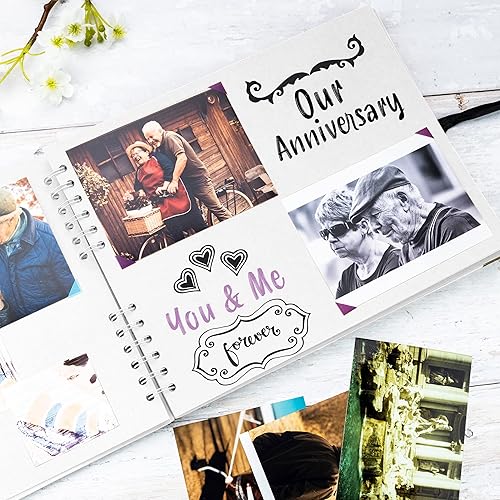 Vista 139 de Bstorify Álbum de recortes de 10 x 10 pulgadas, 70 páginas, protectores de esquina de papel kraft grueso negro, cierre de cinta, ideal para tus