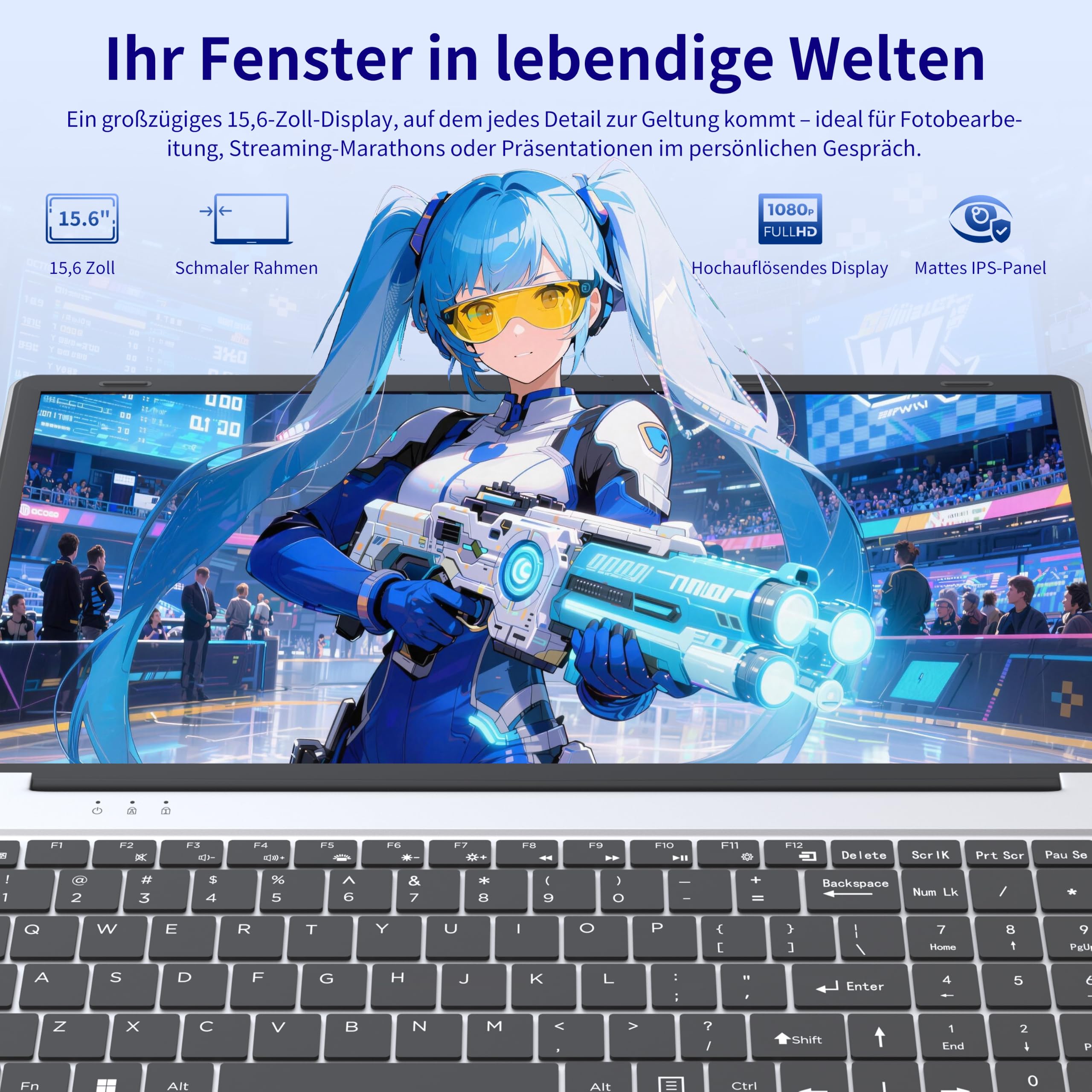 Amita Laptop 15,6 Zoll Full HD, N95 Prozessor bis 3,4 GHz, 16 GB RAM, M.2 SSD, Hintergrundbeleuchtete Tastatur mit Nummernblock, Fingerabdrucksensor, Dualband-WiFi 5, BT 4.2(16GB RAM+1TB SSD)