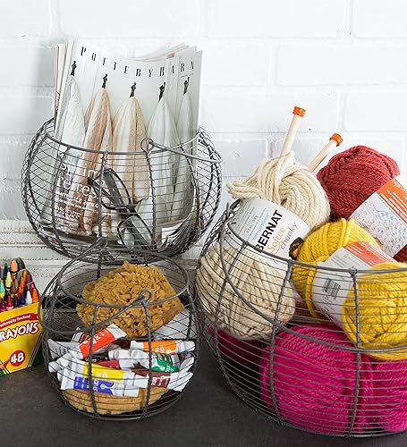 Miniatura 7 de DII Cestas de almacenamiento de alambre vintage, juego de cesta de huevos, rústico, 3 piezas