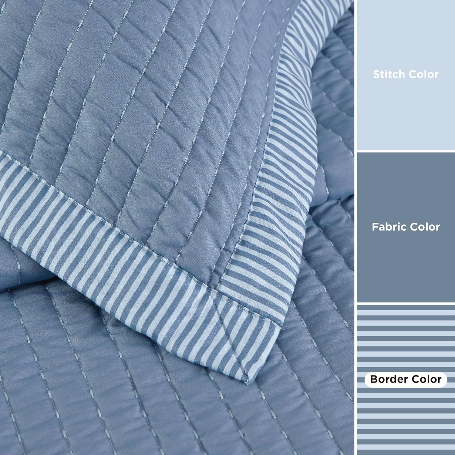 Bedsure Blue Quilts Queen Size - Queen Quilt Bedding Set Bedspread Coverlet, Lightweight Corduroy Pattern Bedspread, 3-Piece Set with 90"x96" Coverlet & 2 Pillow Shams, All-Season Soft Microfiber - Image 3