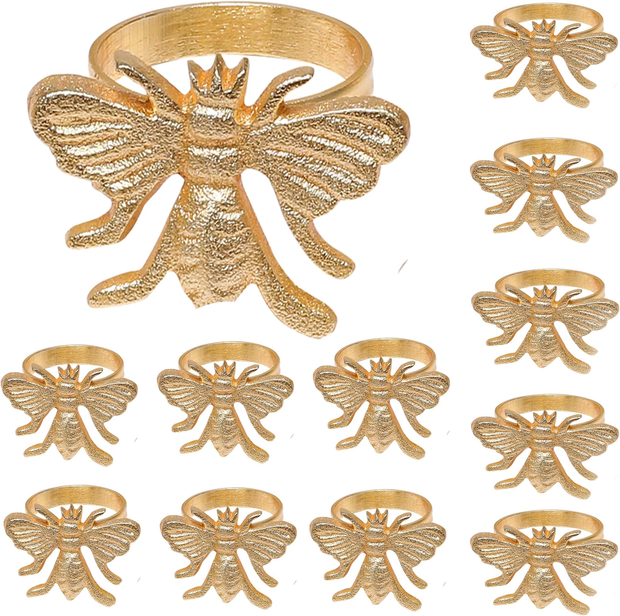 Alpha Living Home Napkin Rings Set of 12, Golden Bee Napkin Holders, Serviette Rings Bulk for Party Decoration, Dinning Table, Everyday, Family Gatherings - A Great Tabletop Décor - Brush Gold