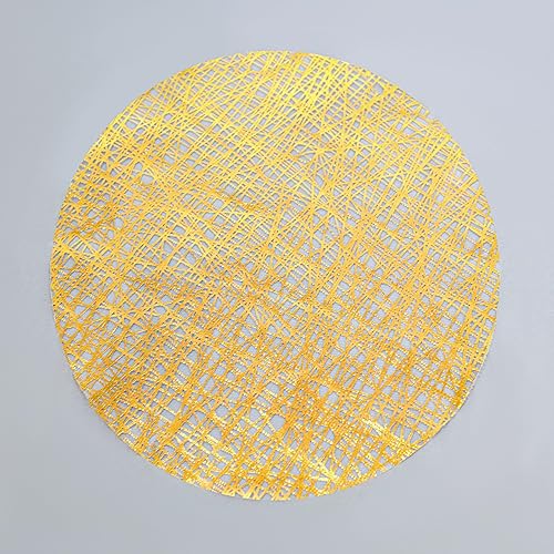 Miniatura 3 de Snowkingdom Juego de 50 manteles individuales desechables dorados de 13 pulgadas, tapetes redondos metálicos de malla prensada, manteles dorados