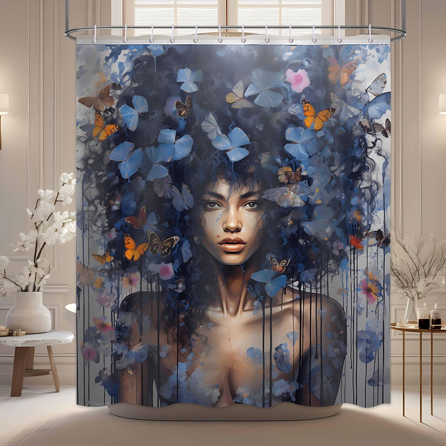 Afro Black Girl Shower Curtain, Sexy Black Woman Bathroom