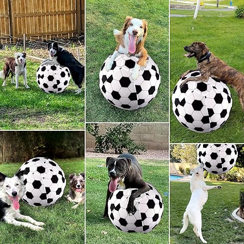 Miniatura 2 de BABORUI Pelota de pastoreo para perros, pelota de pastoreo grande de 20 pulgadas con patrón de fútbol, herramientas de bomba de mano, juguete