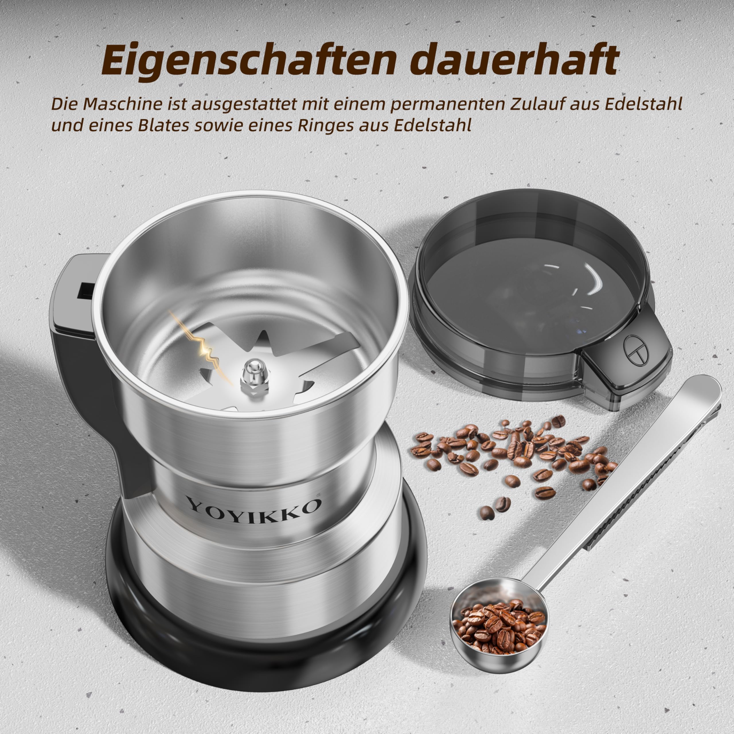Kaffeemühlen Elektrisch 300W, Macinacaffè, Kaffeemühlen für Espresso/Gocciolamento/Versand. Macinacaffè Für Kaffee, Gewürze und andere Lebensmittel (Silber-178)
