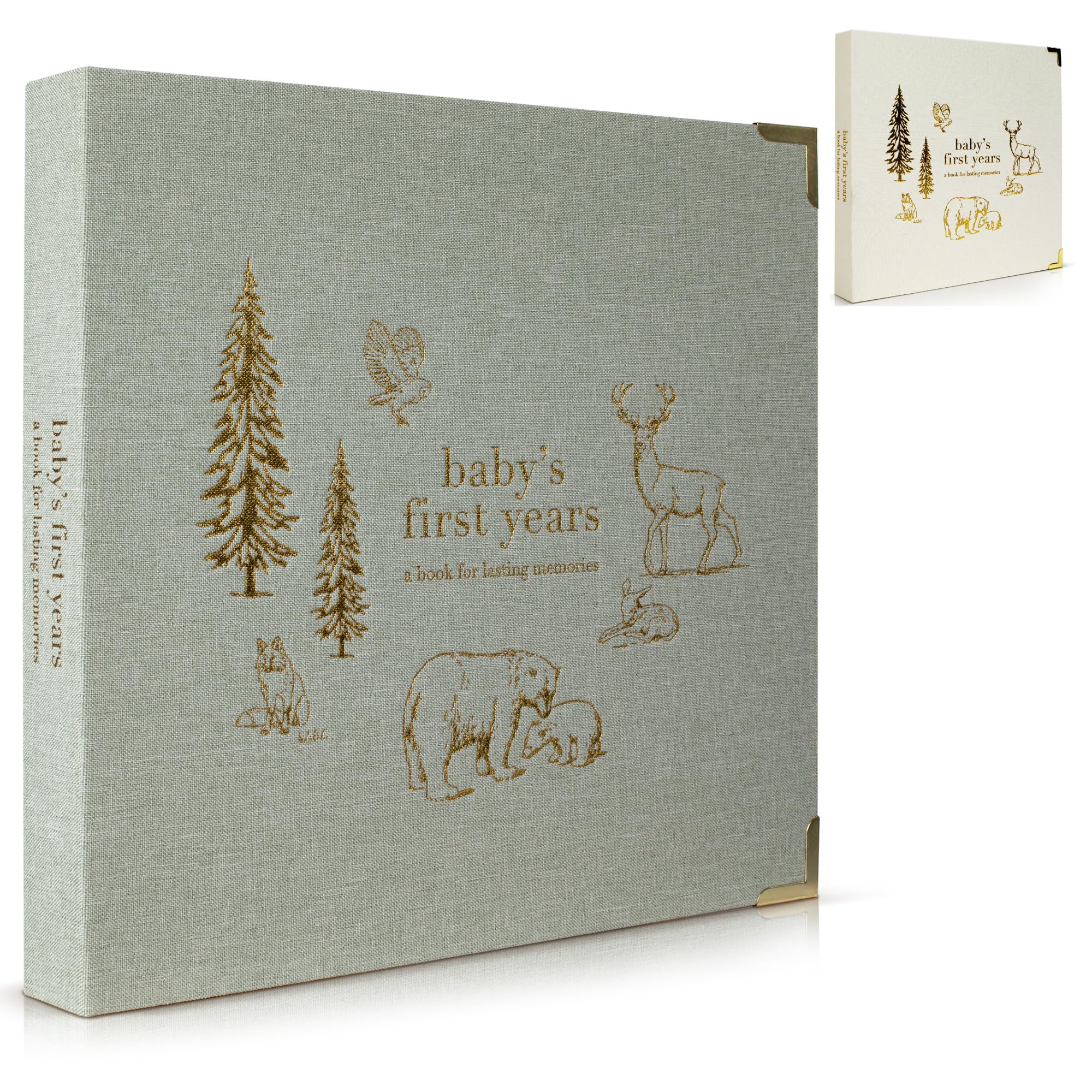 Keepsake Baby Memory Book for Boys and Girls – Timeless First 5 Year Baby Book – Gender Neutral Sage Baby Journal Scrapbook or Photo Album - A Milestone Book to Record Every Event from Birth to Age 5