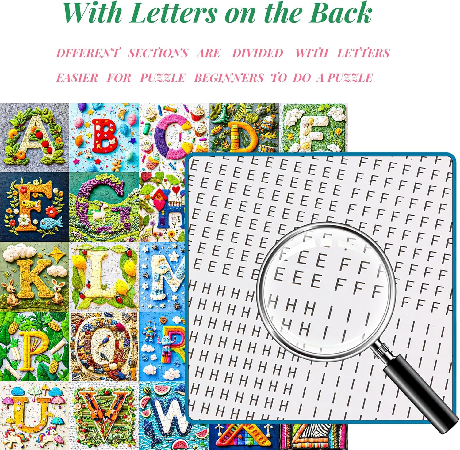 Bgraamiens-NO Y-Patchwork Alphabet Collage Jigsaw Puzzle with NO Y- Funny and Colorful Jigsaw 1000 Pieces for Adults