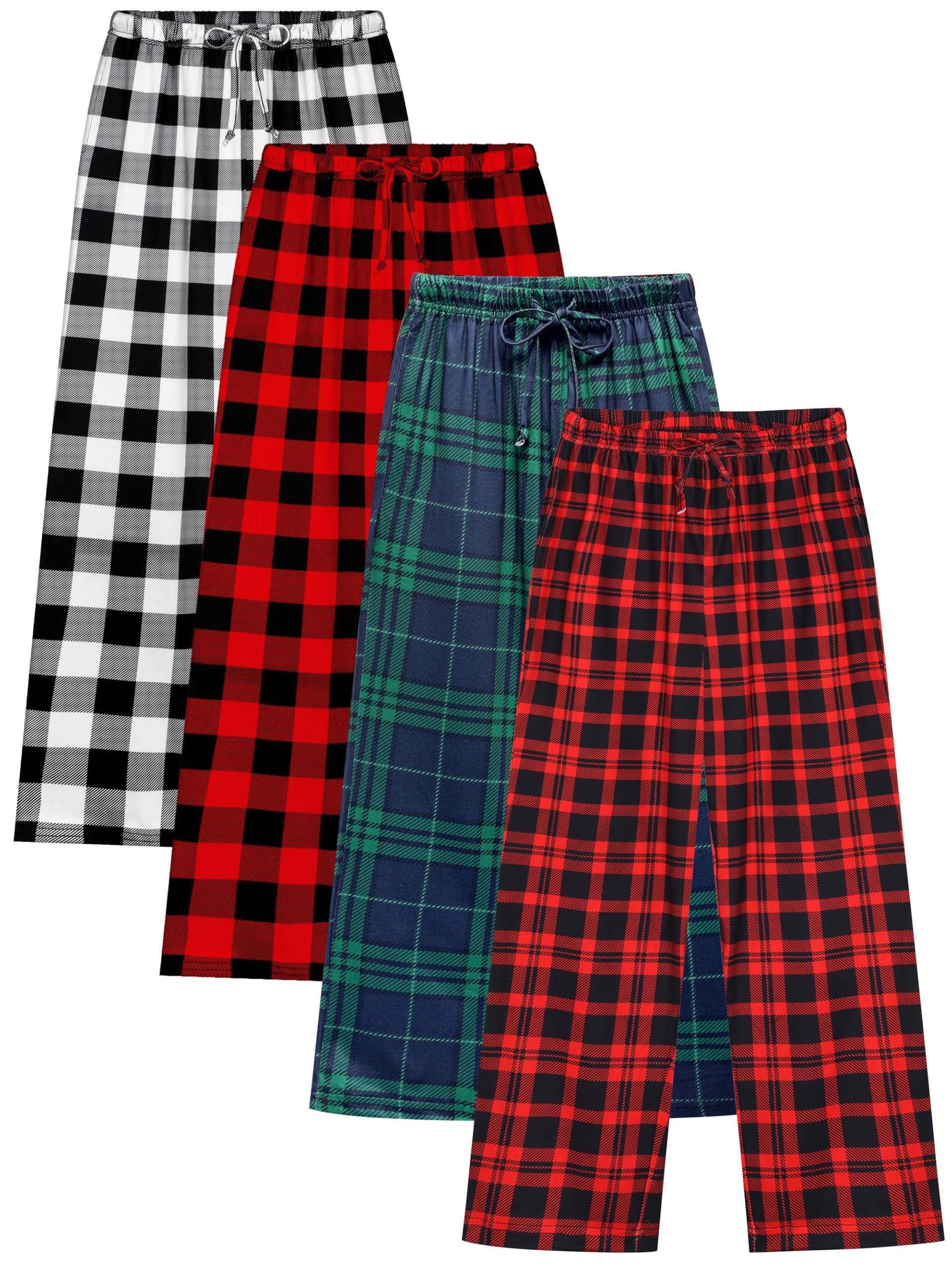 Cooraby 4 Pack Boys Plaid Pants with Pockets Elastic Waist Drawstring Printed Plaid Pants Christmas for Boys Girls