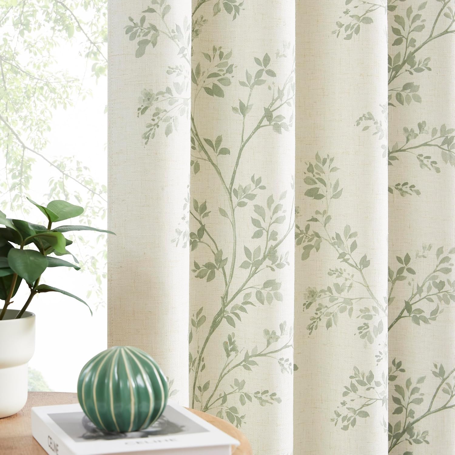 Amzdecor Green Leaf Full Blackout Window Curtain Panels for Bedroom 84 Inch