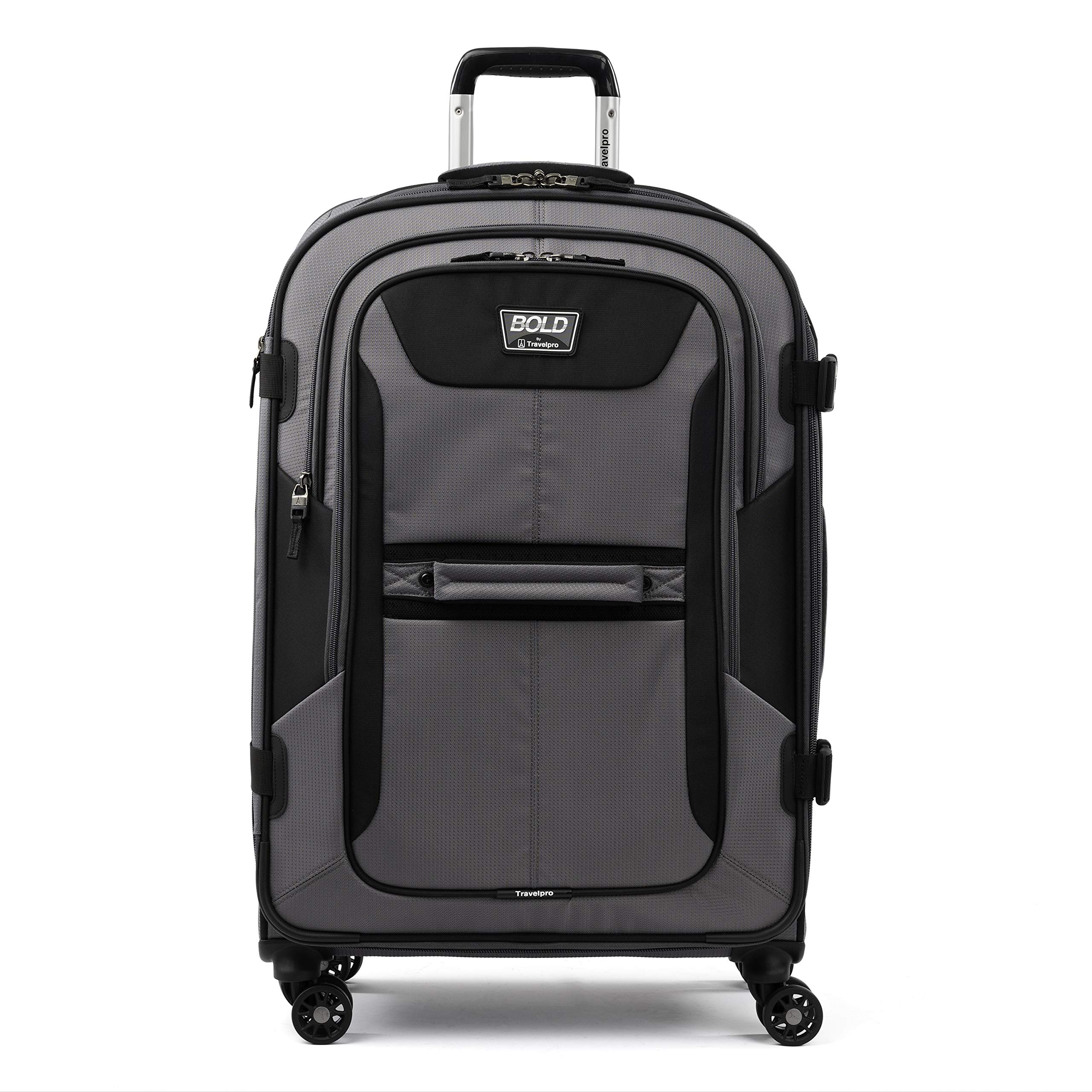 Travelpro Bold Valise à Bagages Extensible 66 cm, légère, Robuste, Gris/Noir, Checked-Medium 26-inch, Bold – Bagage Extensible Souple avec roulettes pivotantes