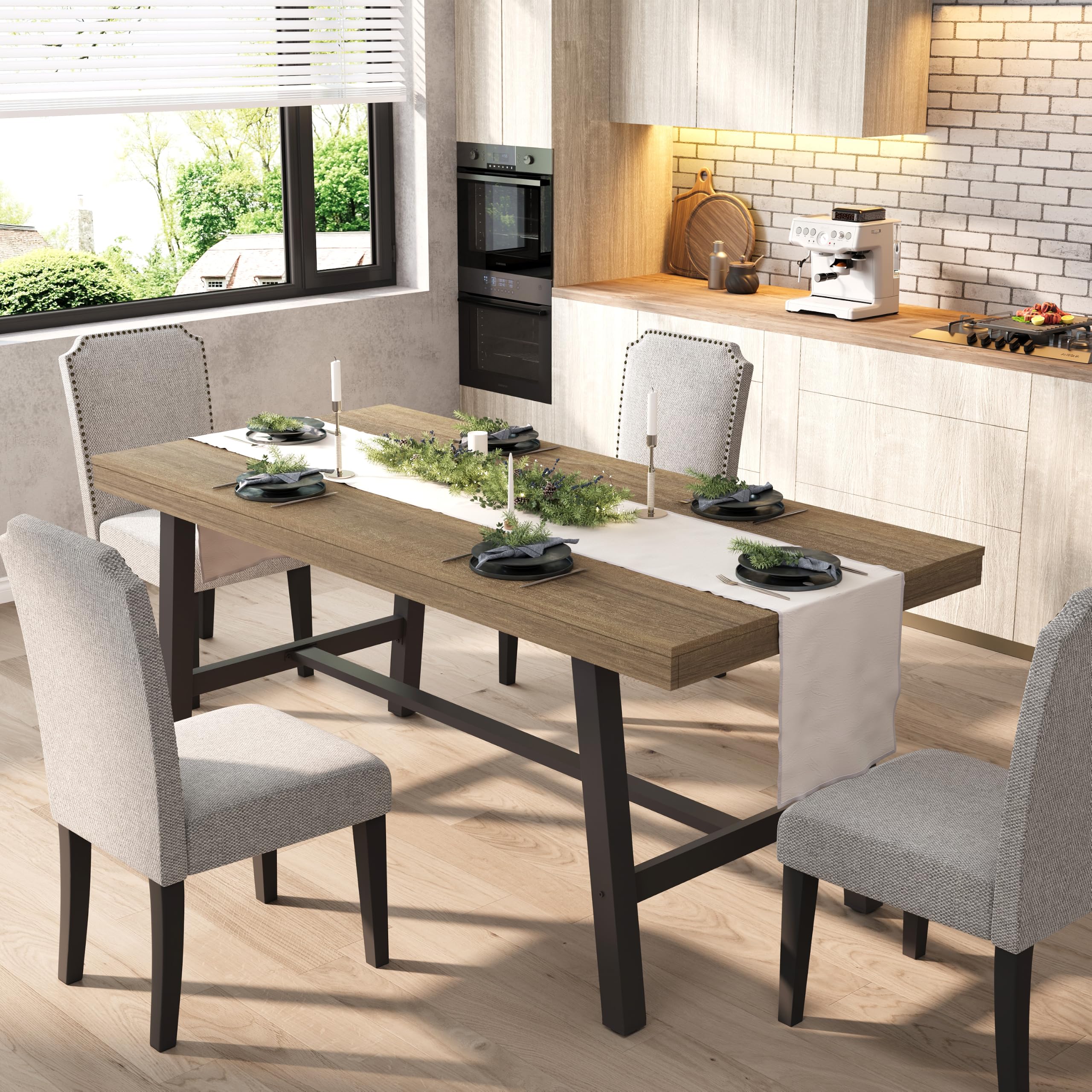 GarveeHome Industrial Dining Table for 4-6 People, 63" Long Kitchen Table with Sturdy Metal Frame, Rectangular Counter for Dinner, Kitchen, Dining Room (Rustic Pear, 63" Non-extendable)