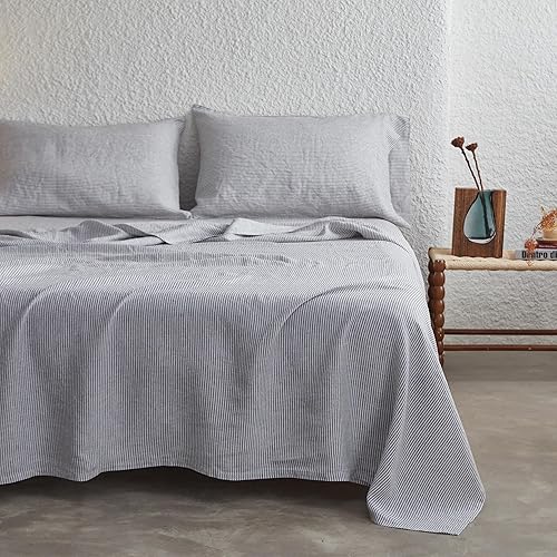 Miniatura 4 de Simple&Opulence Juego de sábanas de 100 % lino europeo transpirable de 4 piezas con sábana bajera de 14 pulgadas, 1 sábana encimera y 2 fundas de